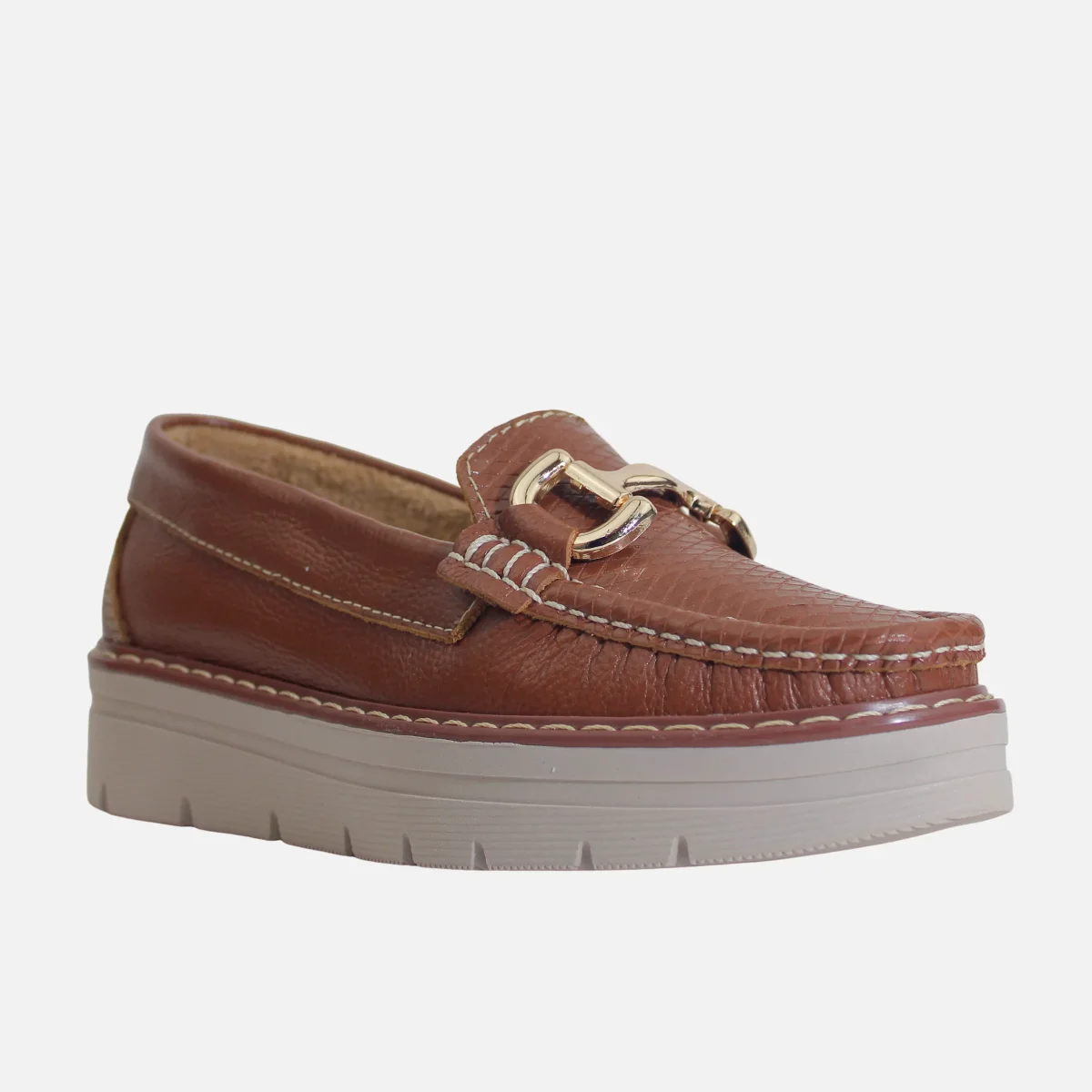 Mocasin plataforma lluvia de cuero para mujer - Miel - Imagen 3